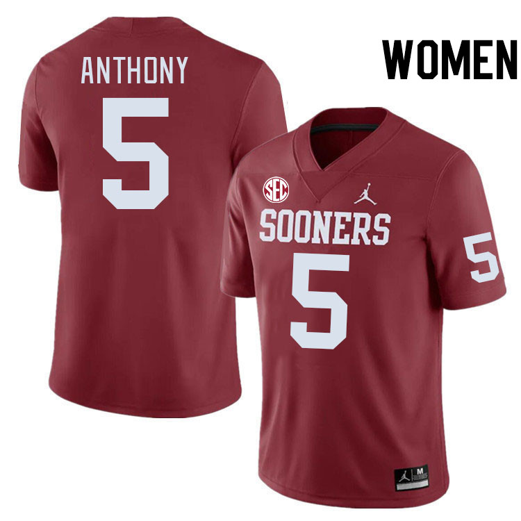 Women #5 Andrel Anthony Oklahoma Sooners 2024 SEC Conference College Football Jerseys-Crimson